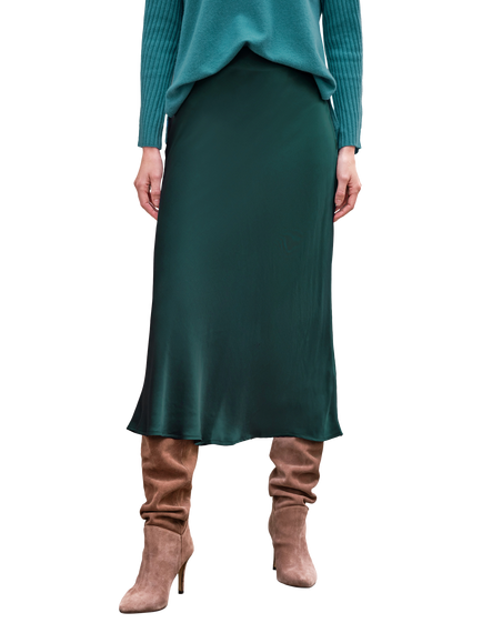 Pure Collection Bias Cut Satin Skirt, Forest, Forest
