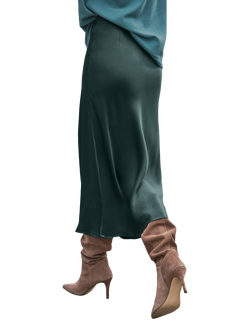 Pure Collection Bias Cut Satin Skirt, Forest - view 2, Forest