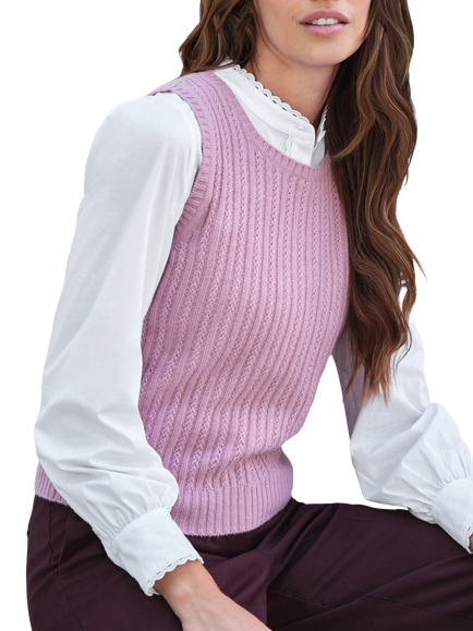 Pure Collection Stitch Wool Rich Sleeveless Jumper, Dusky Pink, Dusky Pink