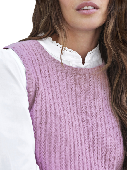 Pure Collection Stitch Wool Rich Sleeveless Jumper, Dusky Pink - view 2, Dusky Pink
