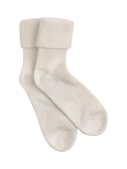 Pure Collection Ribbed Cashmere Blend Socks, Soft White