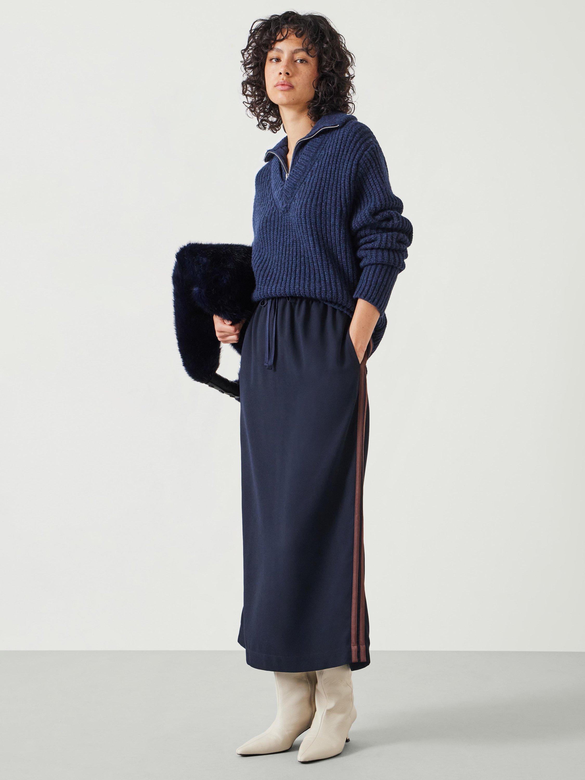 Product image 1 of 1, which shows HUSH Petunia Side Stripe Skirt, Navy, 10