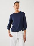 HUSH Emily Puff Sleeve Cotton Jersey Top, Navy