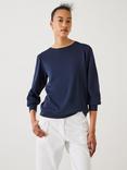 HUSH Emily Puff Sleeve Cotton Jersey Top, Navy