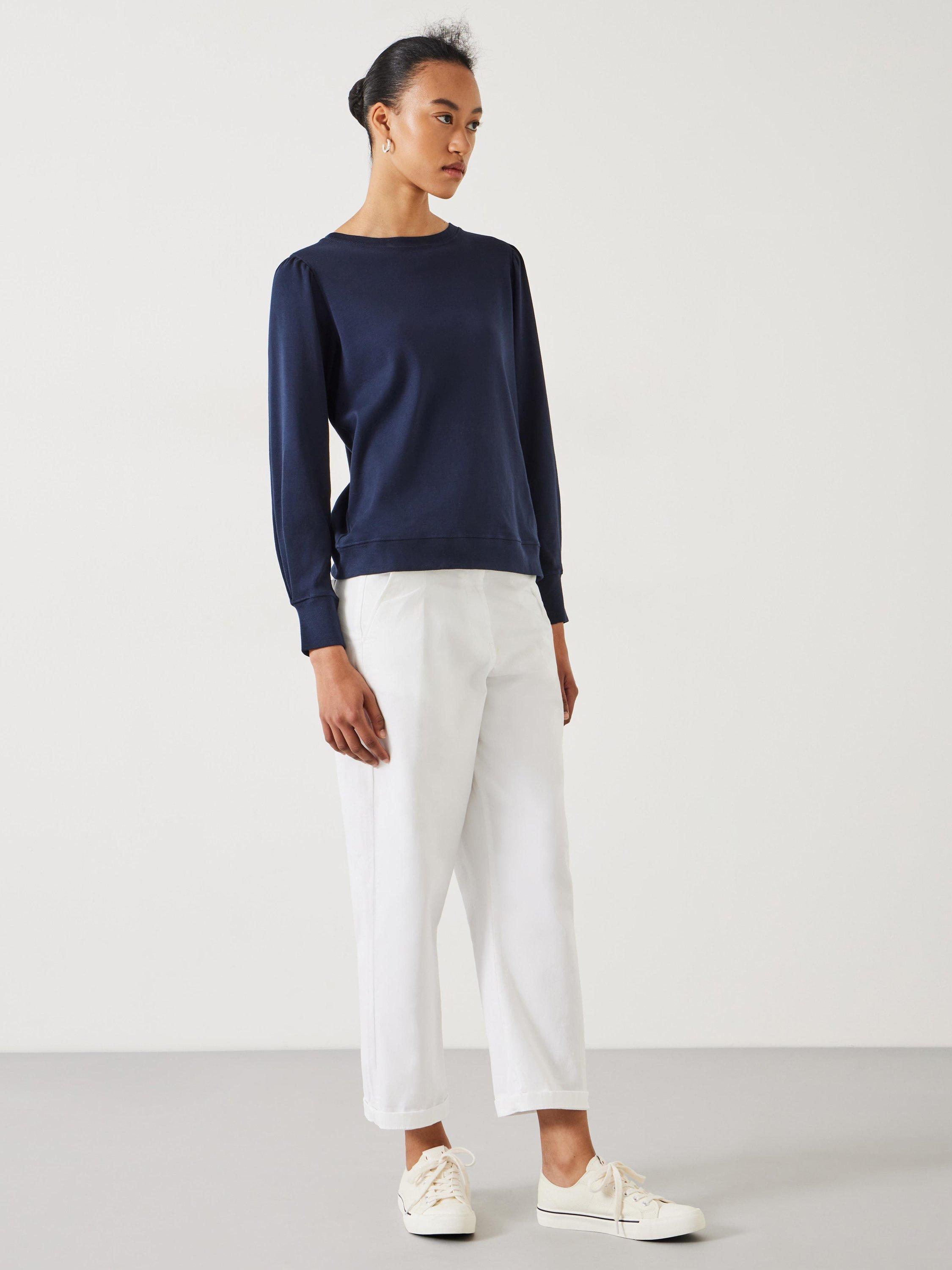 Product image 3 of 6, which shows HUSH Emily Puff Sleeve Cotton Jersey Top, Navy, XXS