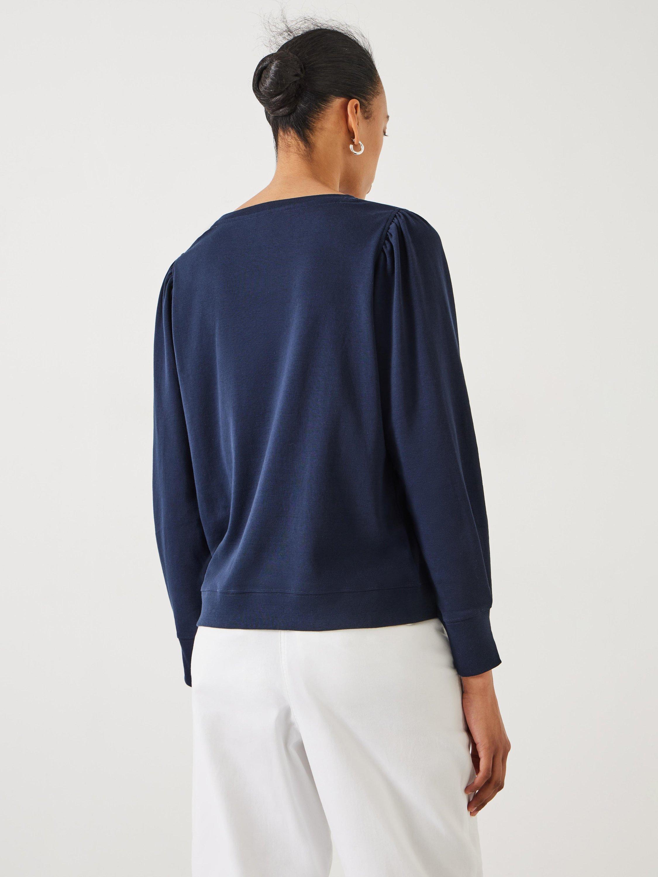 Product image 4 of 6, which shows HUSH Emily Puff Sleeve Cotton Jersey Top, Navy, XXS