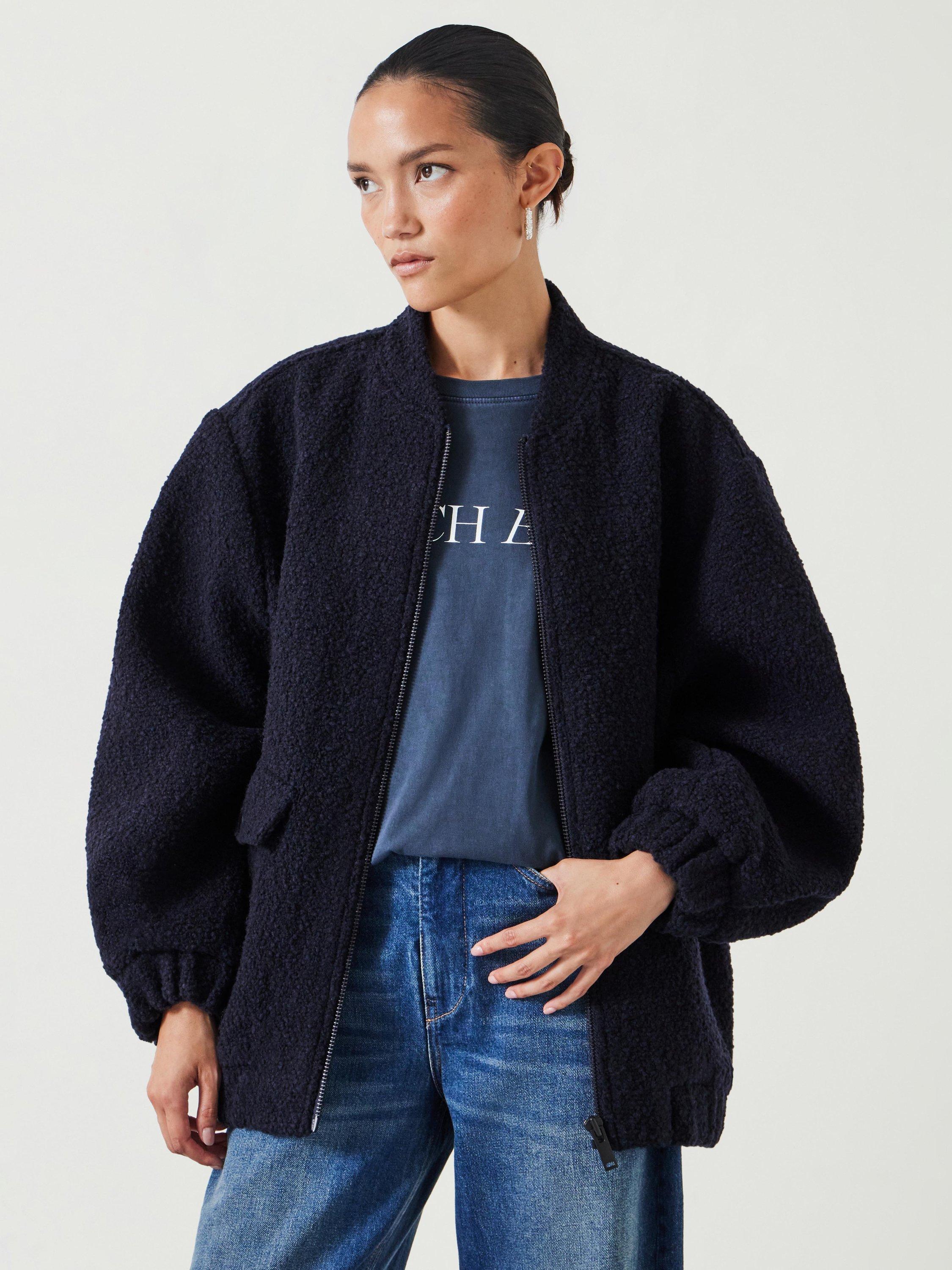 HUSH Aiden Oversized Wool Rich Bomber Jacket Navy