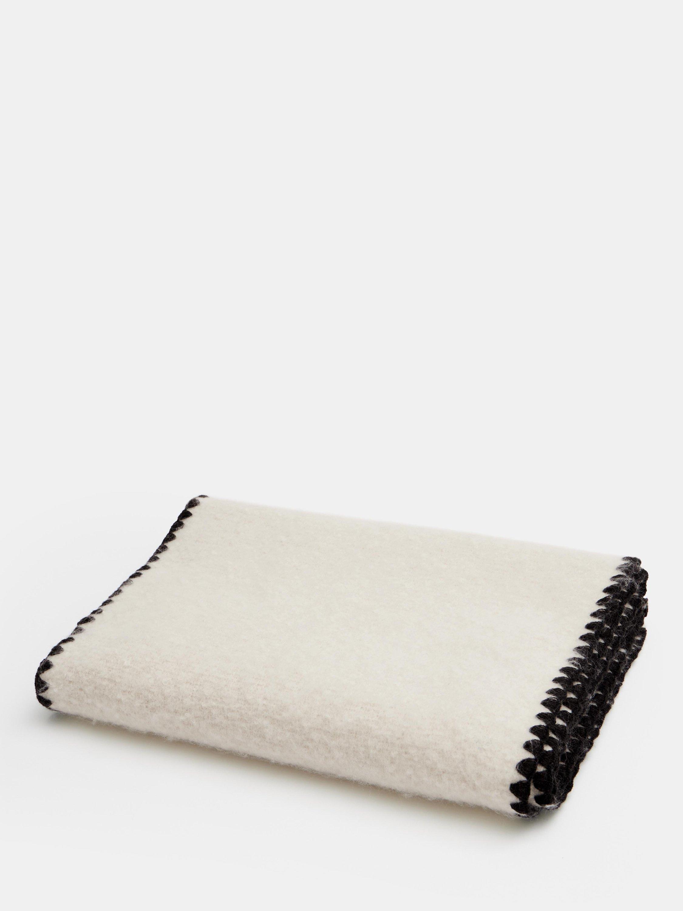Product image 1 of 5, which shows HUSH Blanket Stitch Detail Scarf, Cream/Black, One Size