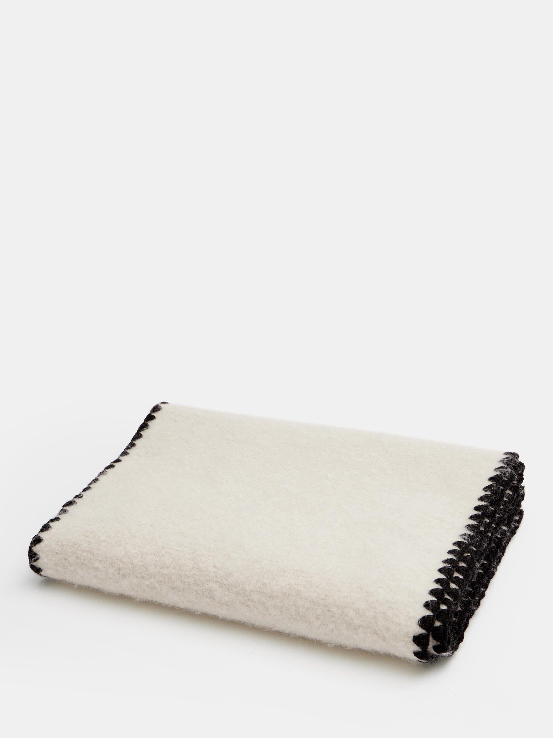 Product image 2 of 5, which shows HUSH Blanket Stitch Detail Scarf, Cream/Black, One Size