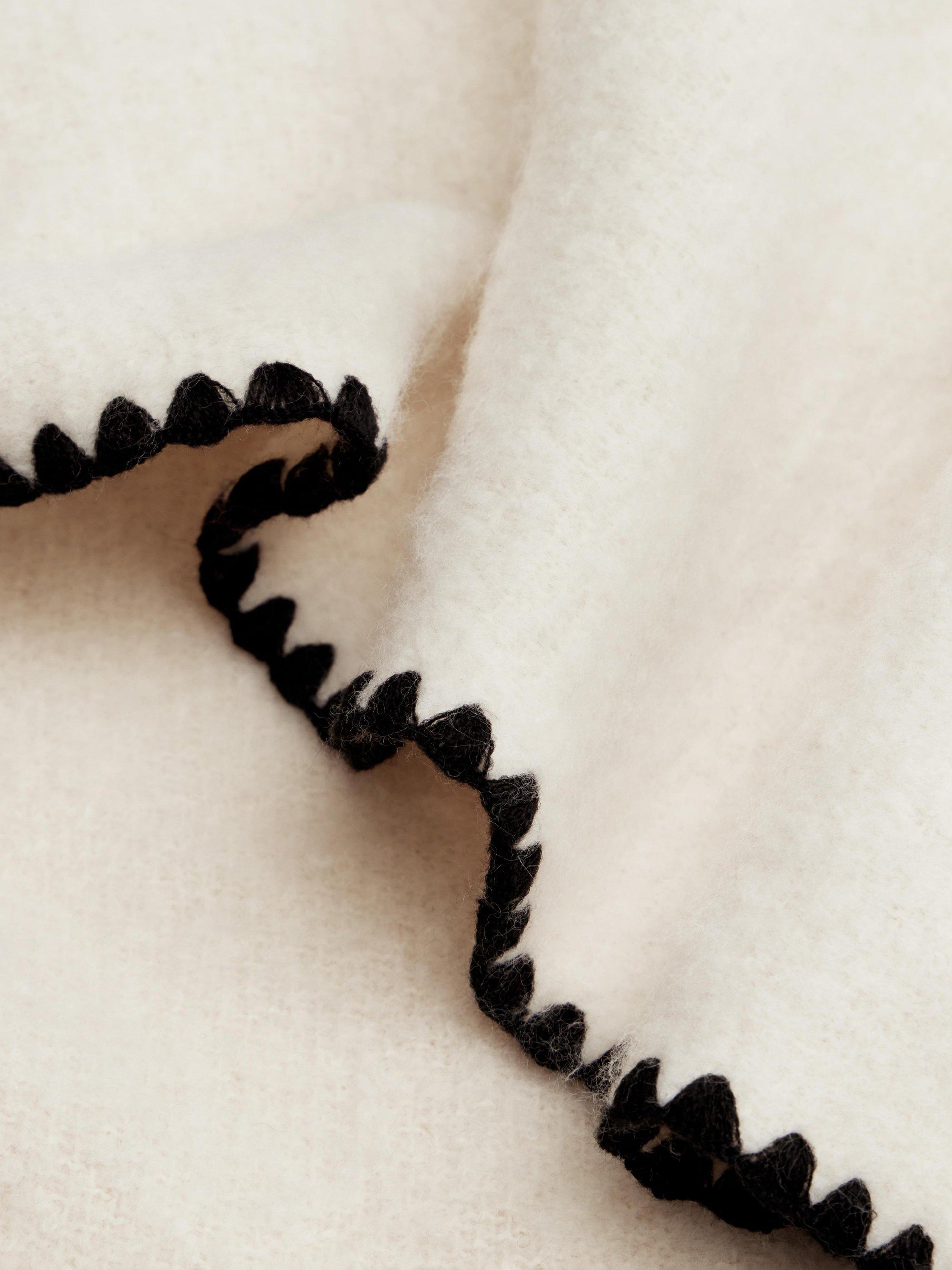 Product image 4 of 5, which shows HUSH Blanket Stitch Detail Scarf, Cream/Black, One Size