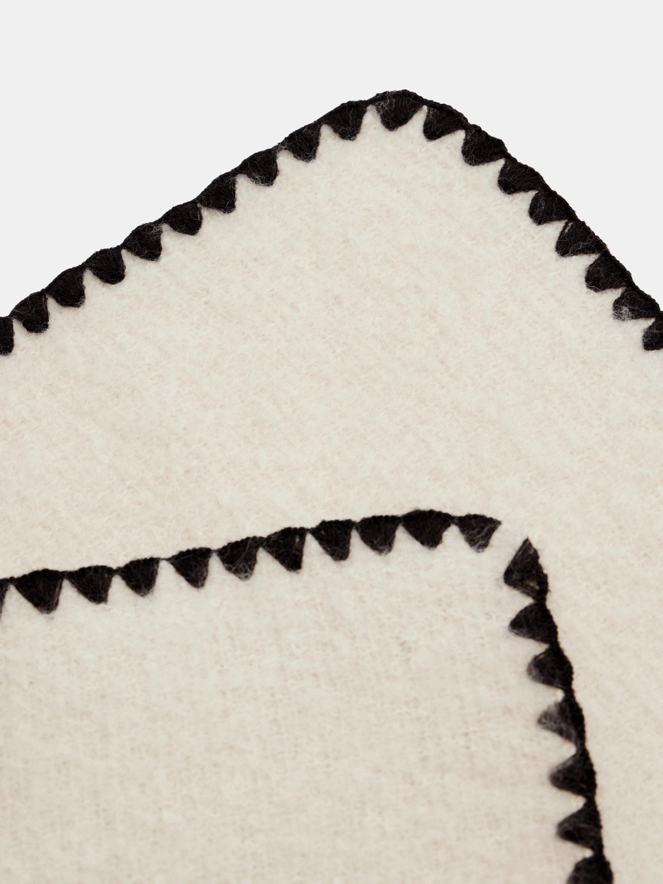 Product image 5 of 5, which shows HUSH Blanket Stitch Detail Scarf, Cream/Black, One Size