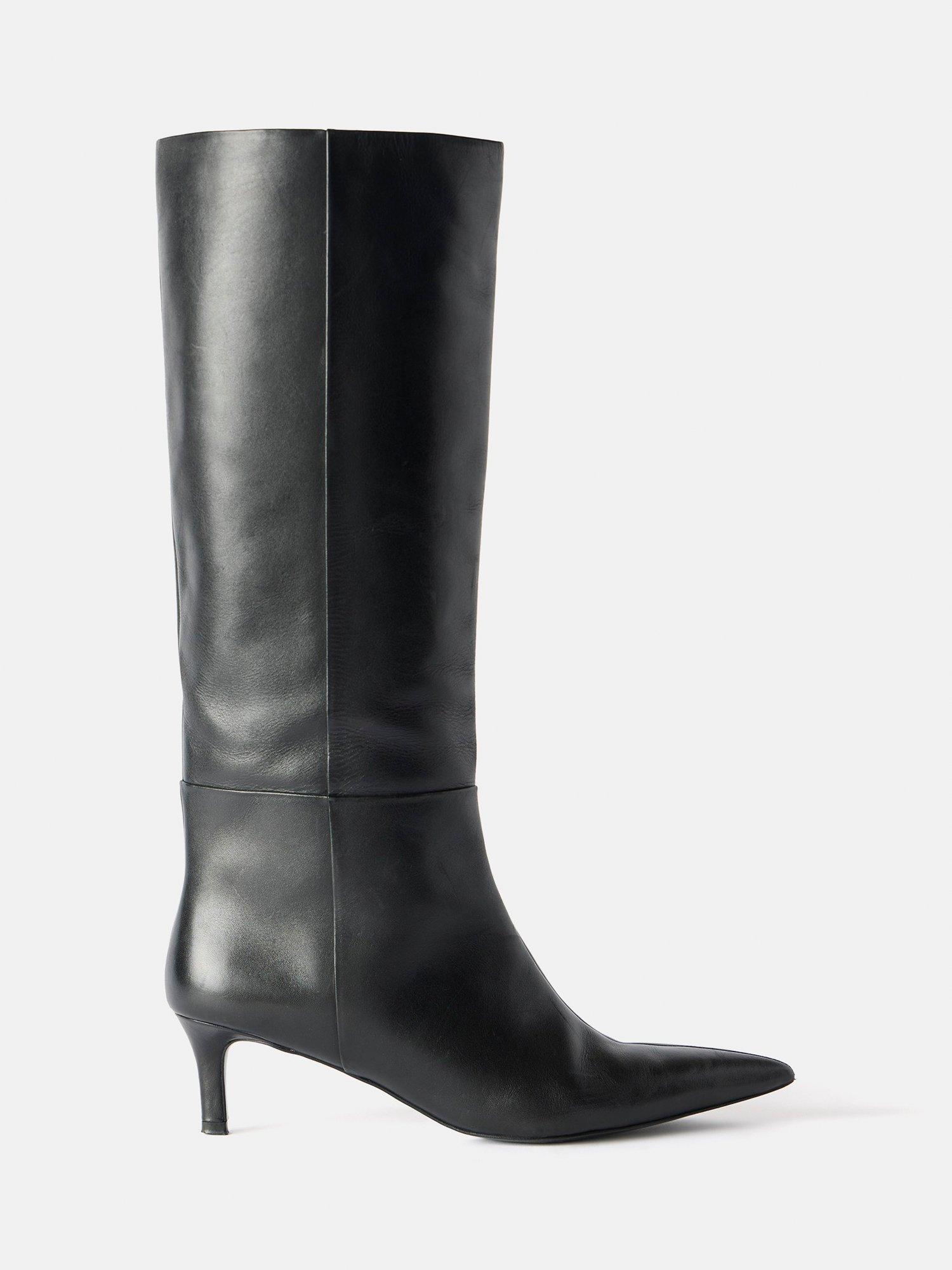 Mint Velvet Leather Knee High Boots Black