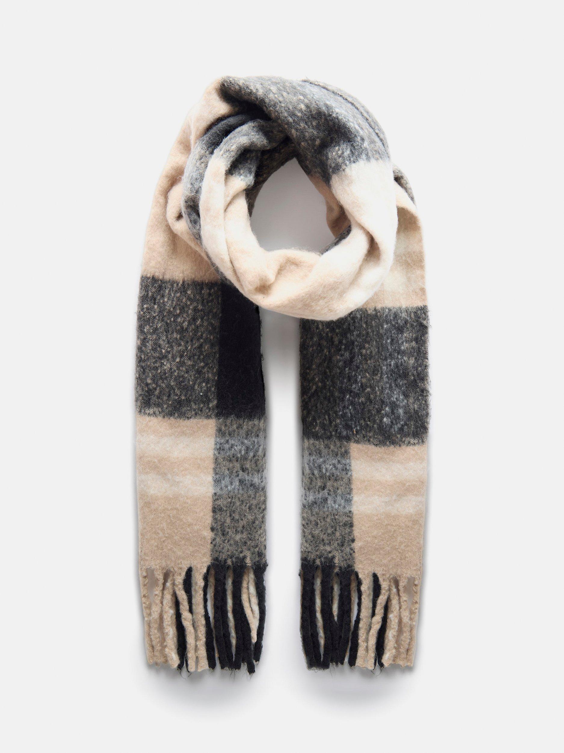 Mint Velvet Checked Wide Scarf, Natural