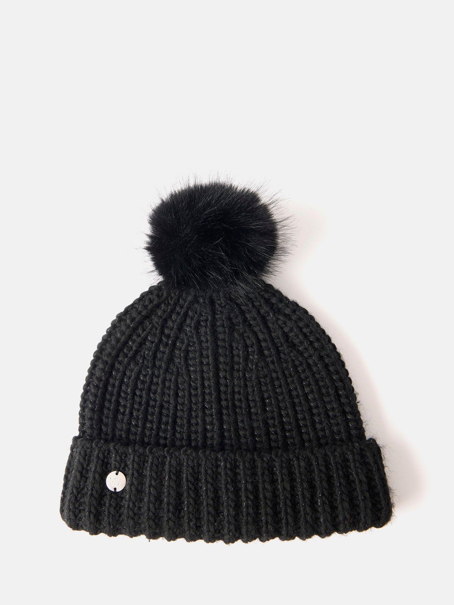 Mint Velvet Faux Fur Pom Pom Bobble Hat, Black