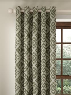 John Lewis Native Weave Pair Lined Eyelet Curtains, Avocado