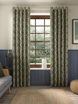 John Lewis Native Weave Pair Lined Eyelet Curtains - view 2, Avocado