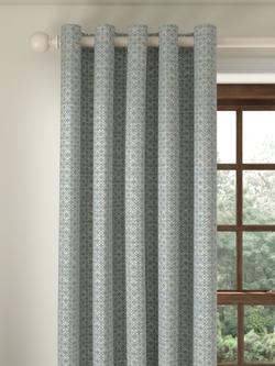John Lewis Rona Weave Pair Lined Eyelet Curtains, Duck Egg