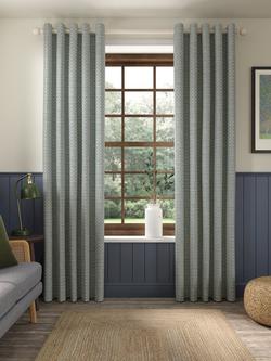 John Lewis Rona Weave Pair Lined Eyelet Curtains - view 2, Duck Egg