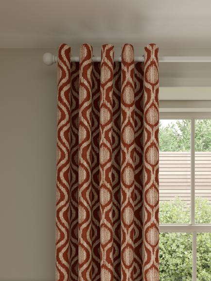 John Lewis Trellis Weave Pair Lined Eyelet Curtains, Bluestone, Auburn