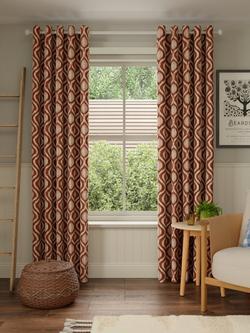 John Lewis Trellis Weave Pair Lined Eyelet Curtains, Auburn - view 2, Auburn