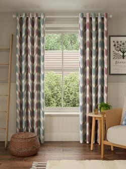 John Lewis Valle Ikat Print Pair Lined Eyelet Curtains - view 2, Deep Red