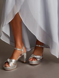 Monsoon Twist Knot Platform Heels, Silver - view 2, Silver