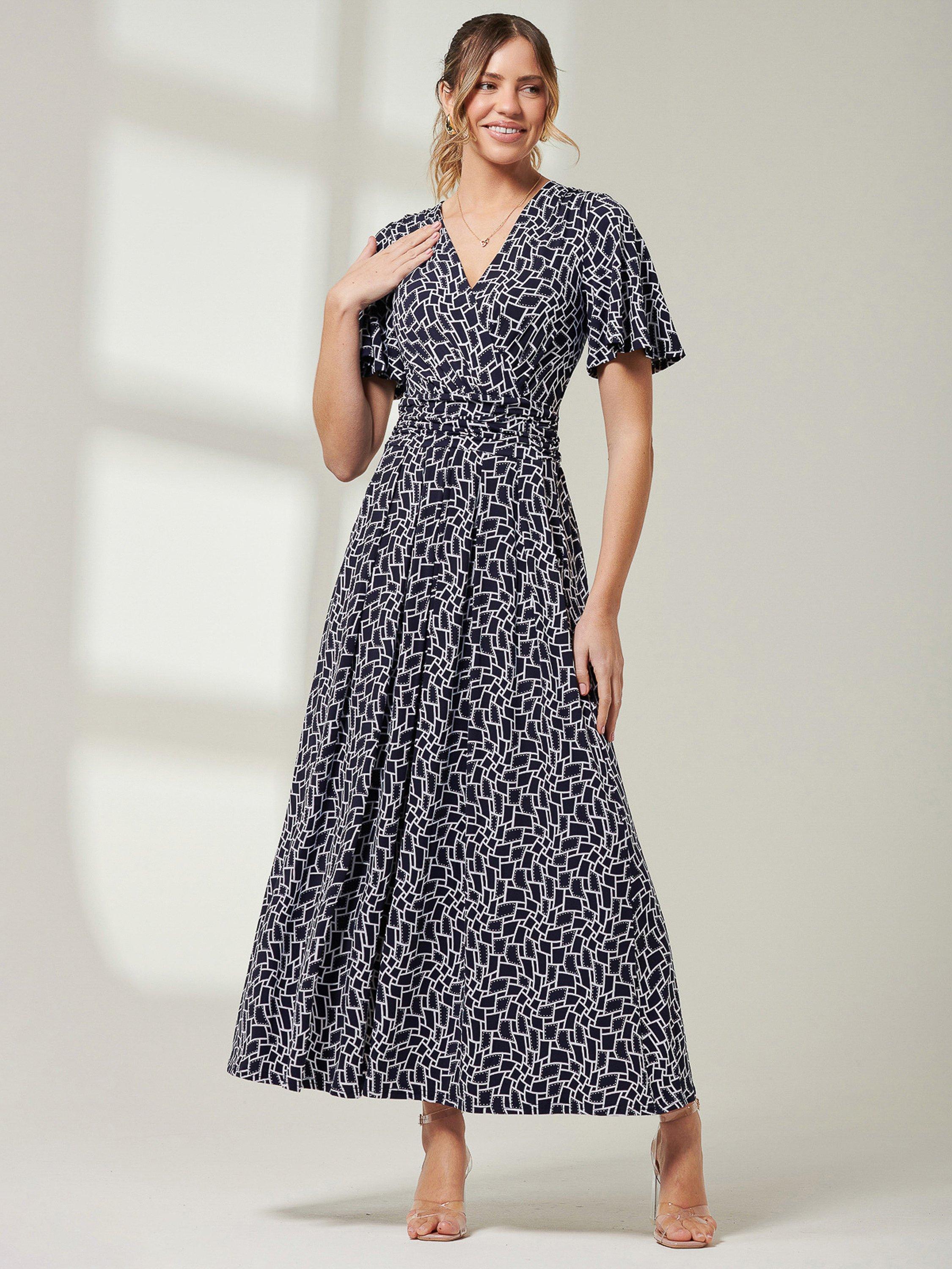 Jolie Moi Geometric Jersey Maxi Dress, Navy