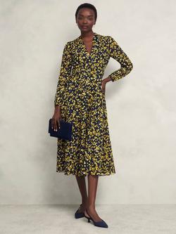 Hobbs Aurora Petal Print Dress, Navy/Yellow, Navy/Yellow