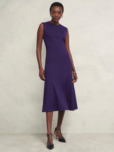 Hobbs Davina Ponte Dress containing LENZING™ ECOVERO™ Viscose, Grape Purple