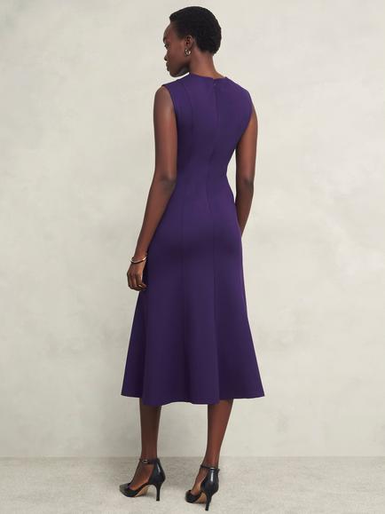 Hobbs Davina Ponte Dress containing LENZING™ ECOVERO™ Viscose - view 2, Grape Purple