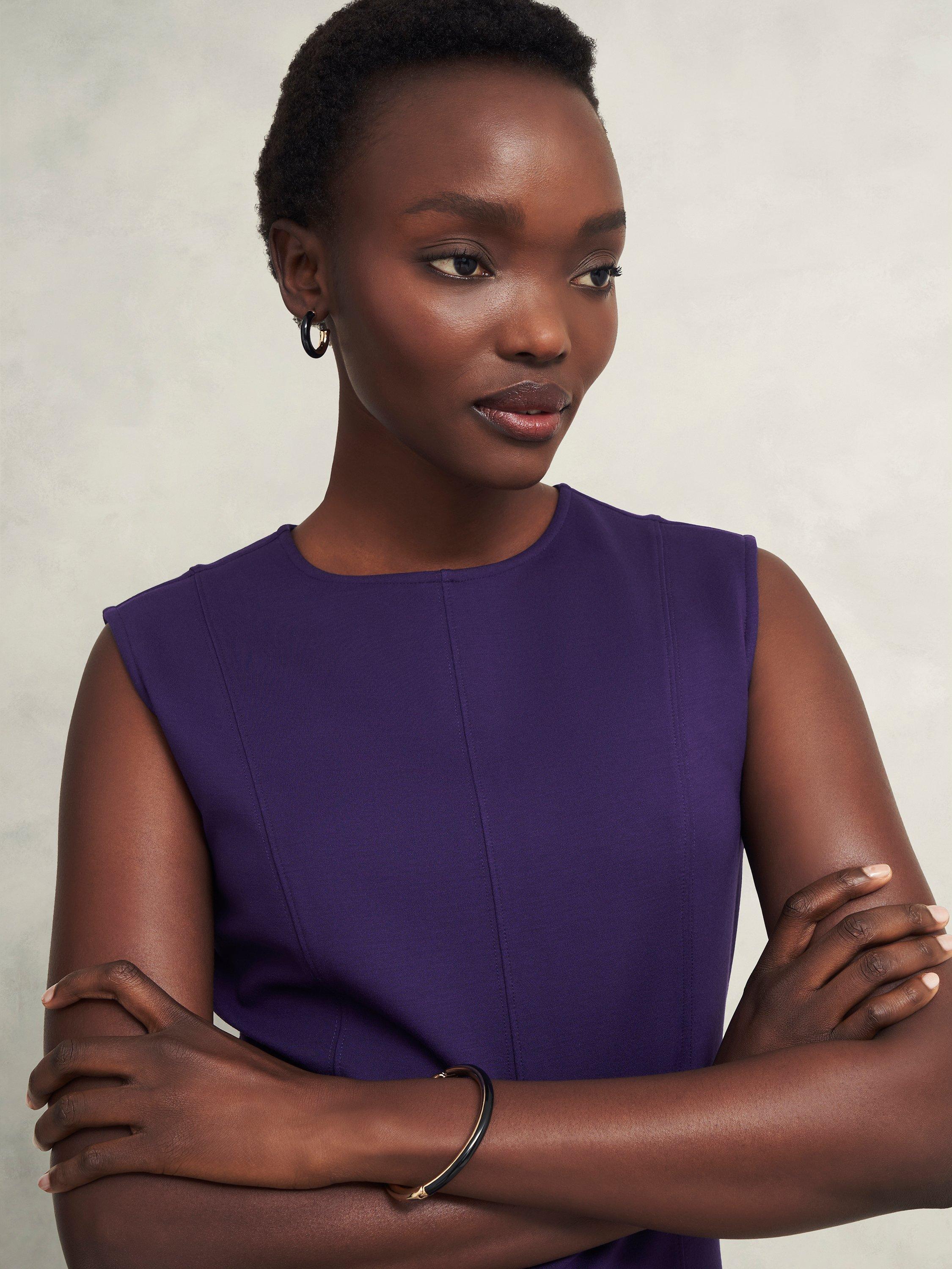 Product image 3 of 7, which shows Hobbs Davina Ponte Dress, Grape Purple, 10