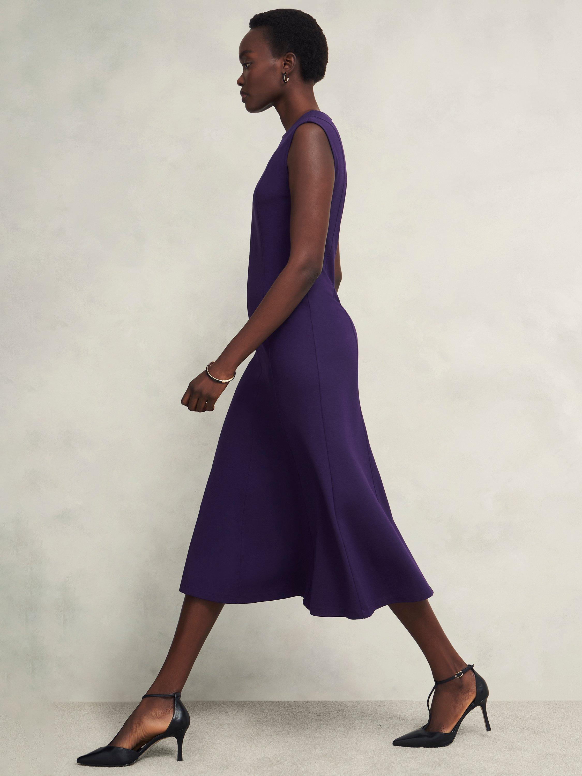 Product image 6 of 7, which shows Hobbs Davina Ponte Dress, Grape Purple, 10