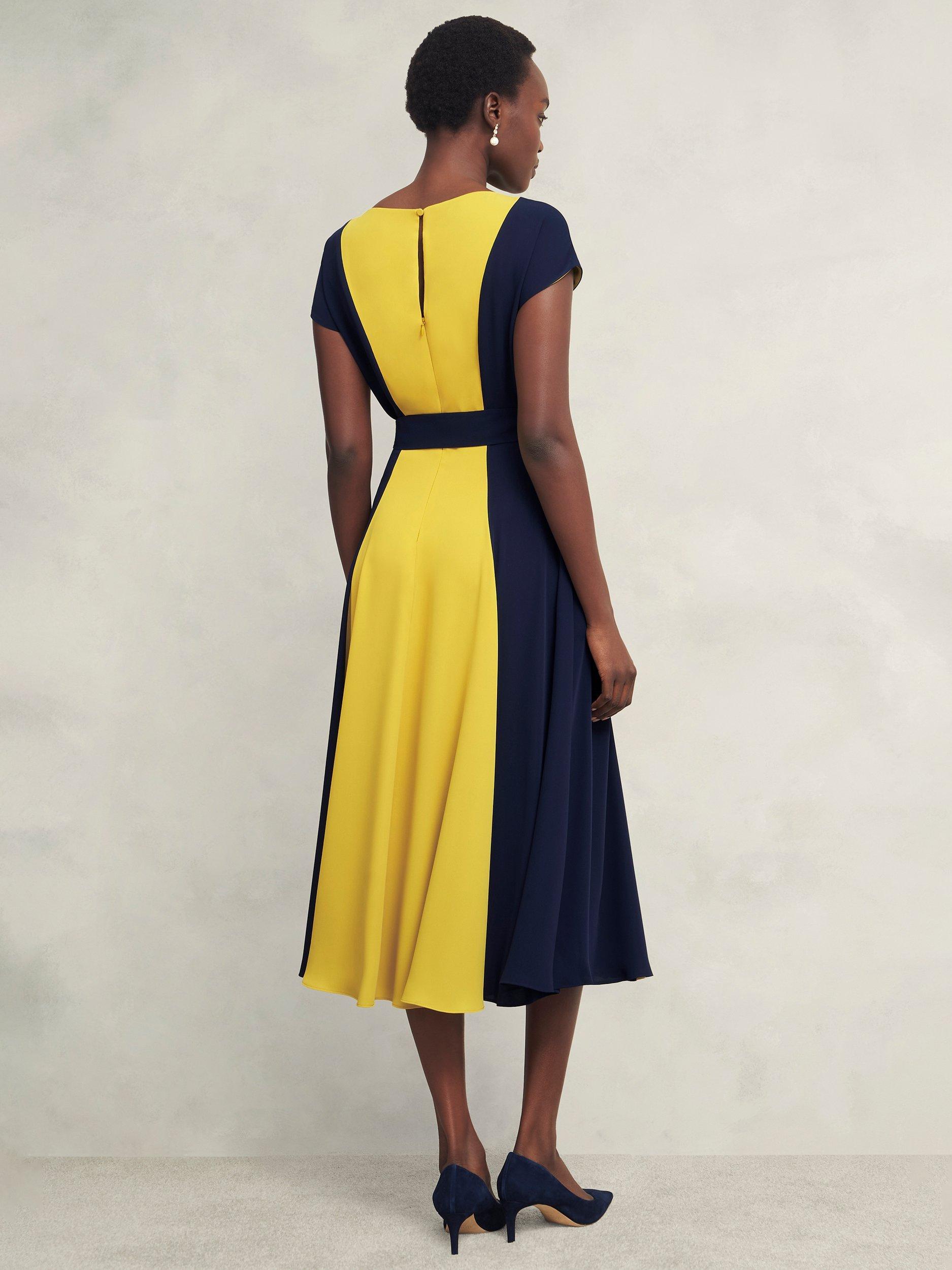Hobbs Emery Colour Block Dress, Navy/Yellow