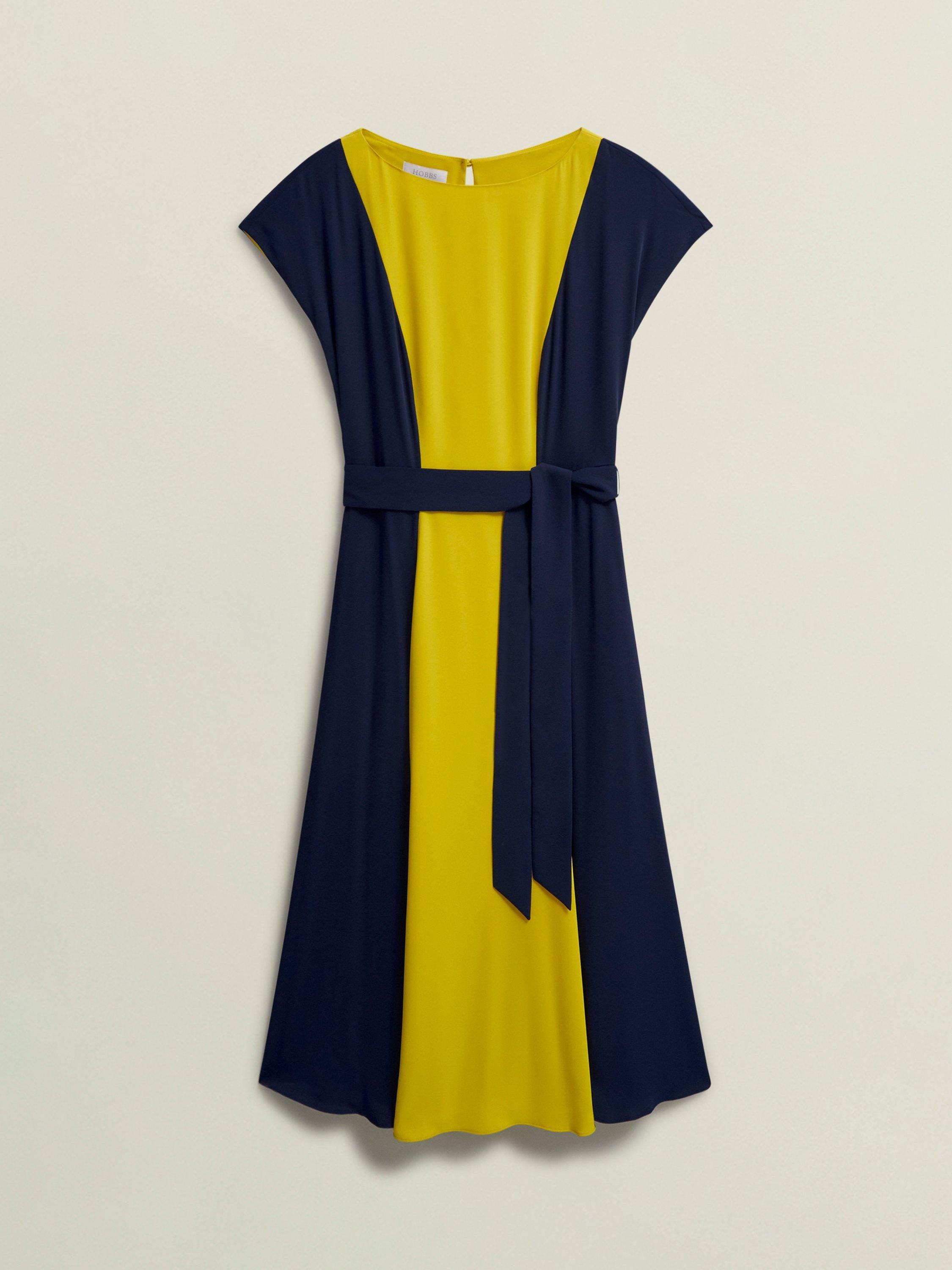 Product image 4 of 5, which shows Hobbs Emery Colour Block Dress, Navy/Yellow, 10