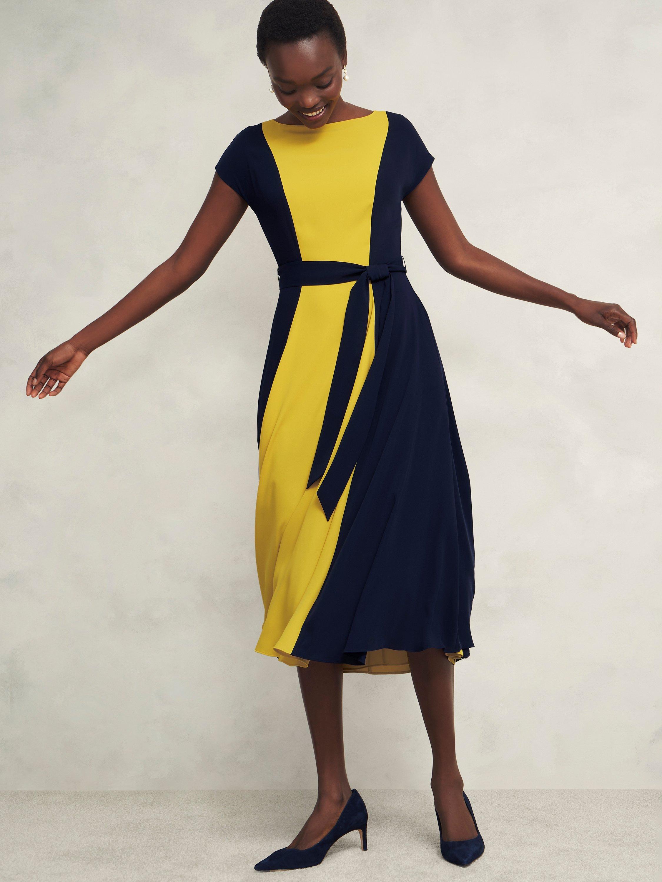 Product image 5 of 5, which shows Hobbs Emery Colour Block Dress, Navy/Yellow, 10