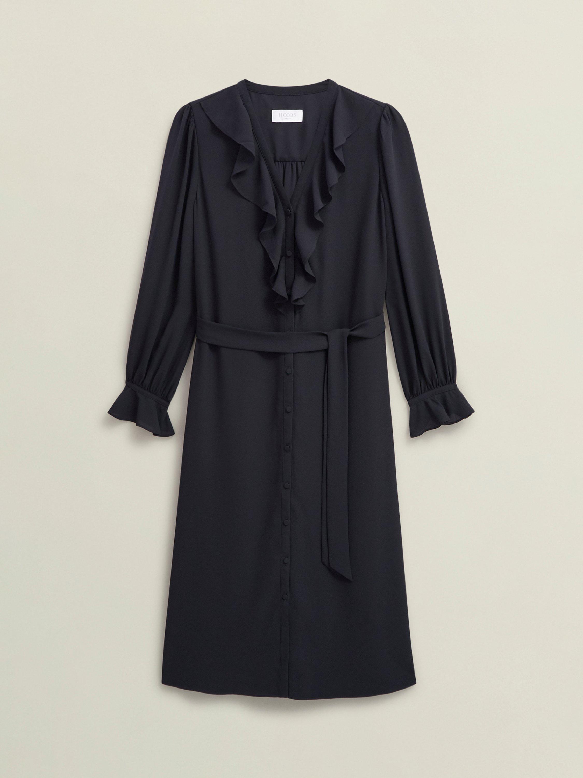 Product image 4 of 6, which shows Hobbs Maisie Ruffle Dress, Hobbs Black, 10