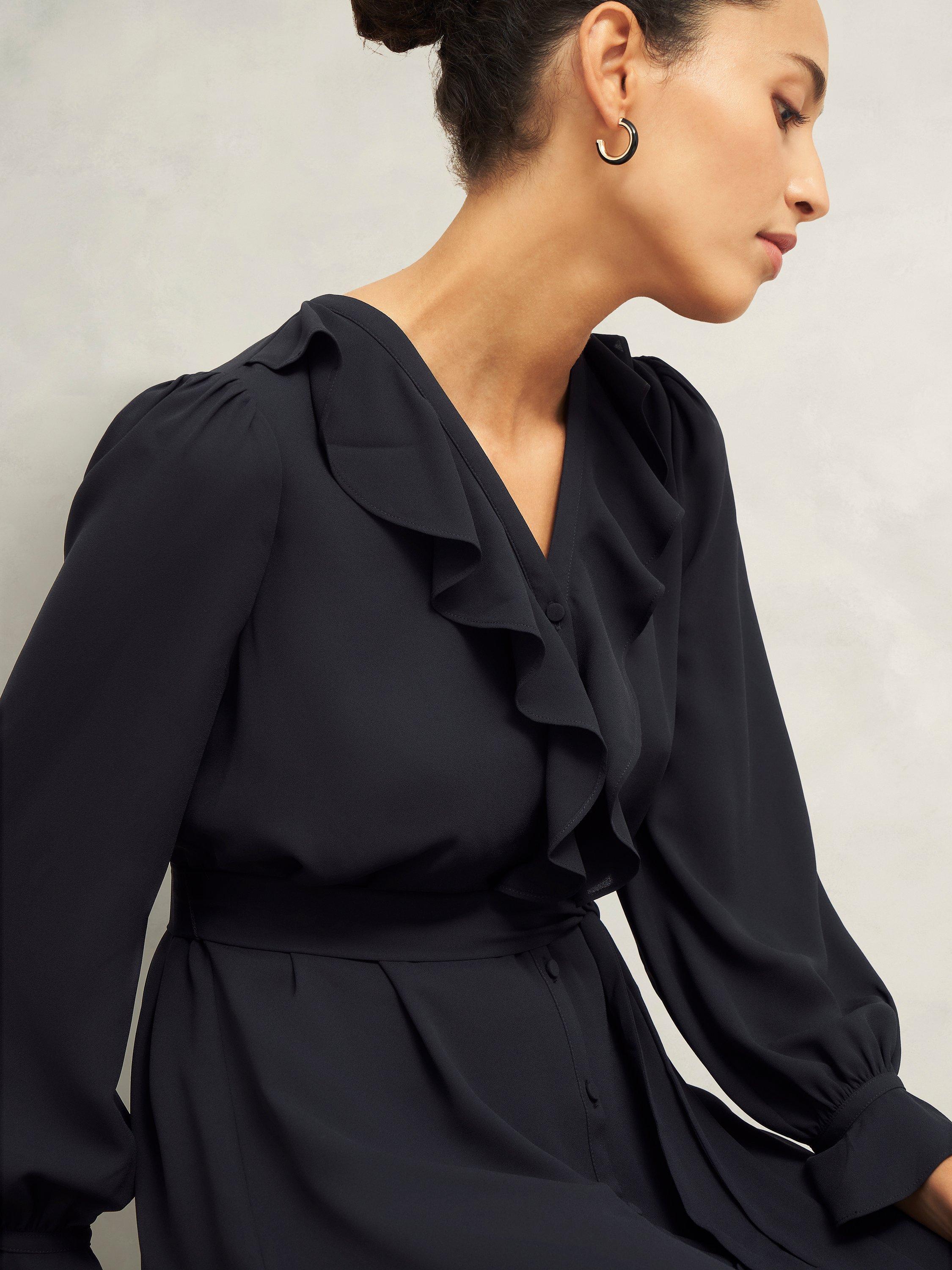 Product image 5 of 6, which shows Hobbs Maisie Ruffle Dress, Hobbs Black, 10