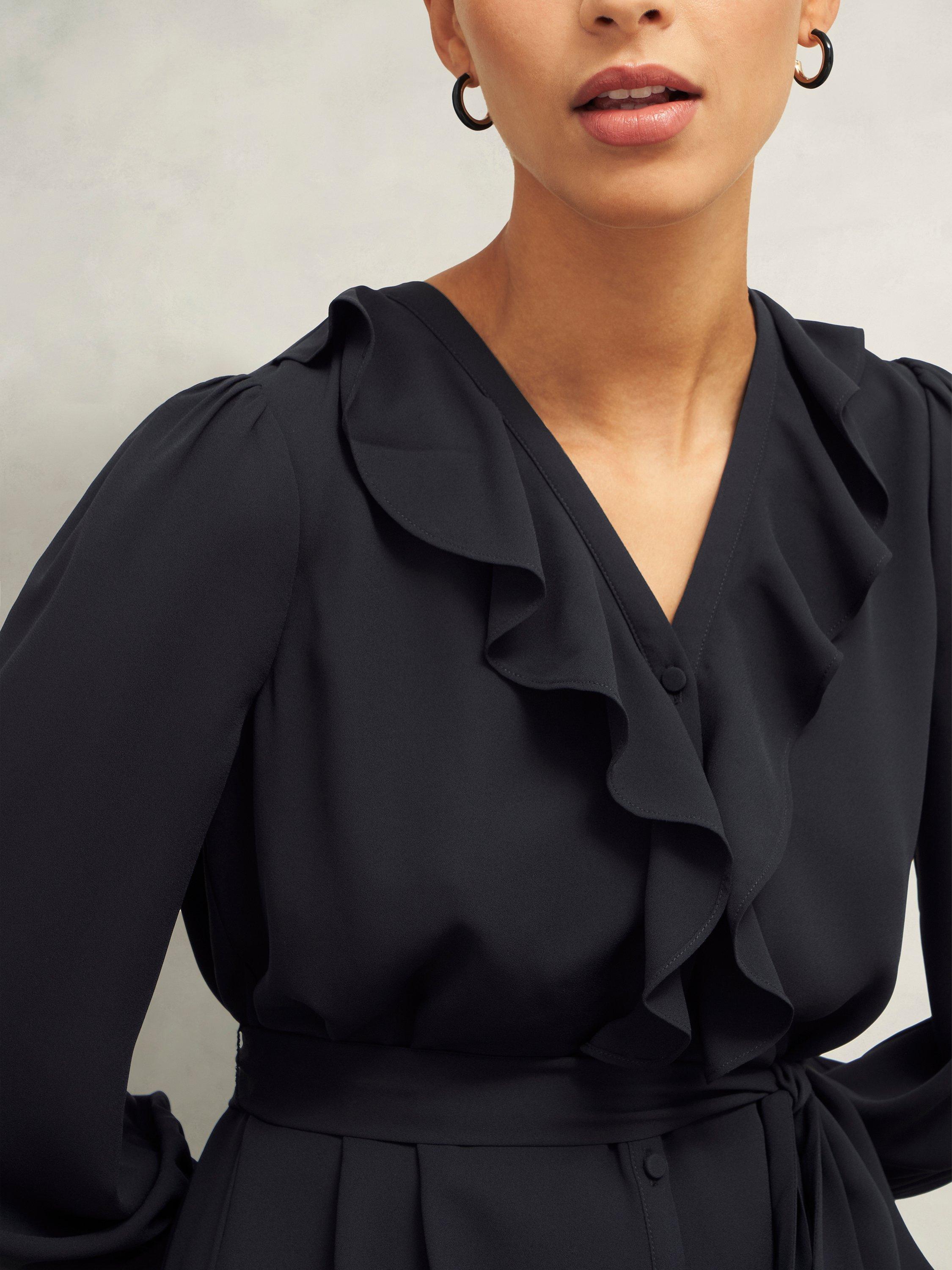 Product image 6 of 6, which shows Hobbs Maisie Ruffle Dress, Hobbs Black, 10