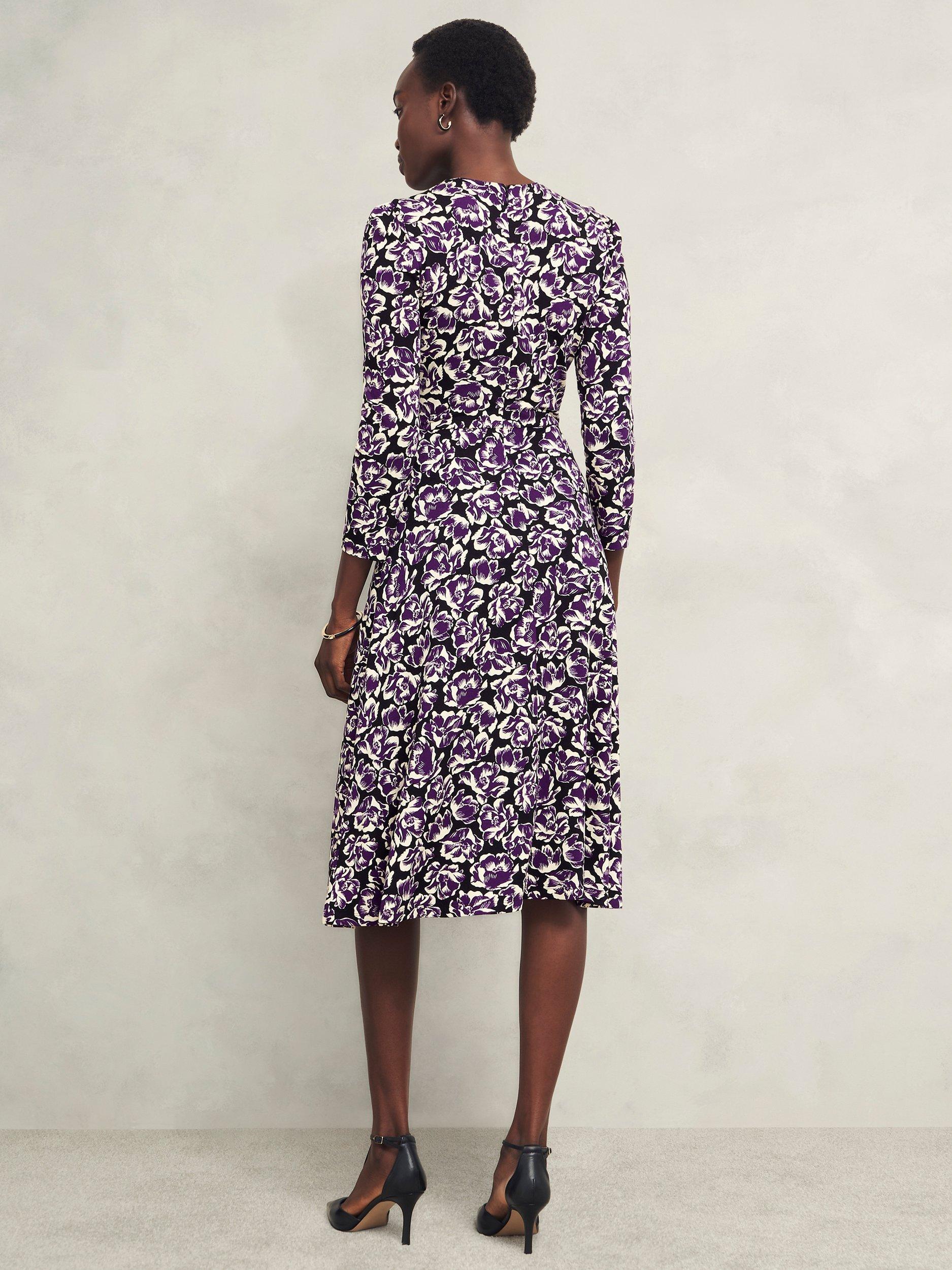 Product image 2 of 6, which shows Hobbs Paige Floral Jersey Midi Dress, Purple/Multi, 10