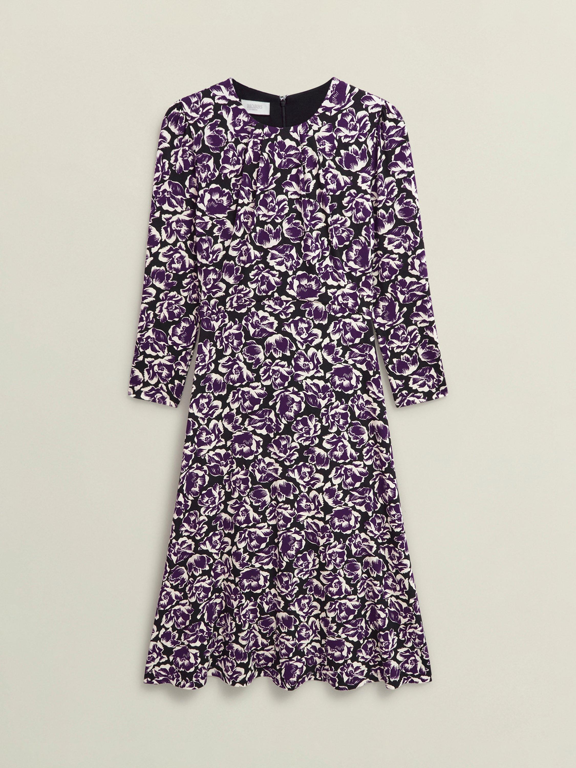 Product image 4 of 6, which shows Hobbs Paige Floral Jersey Midi Dress, Purple/Multi, 10