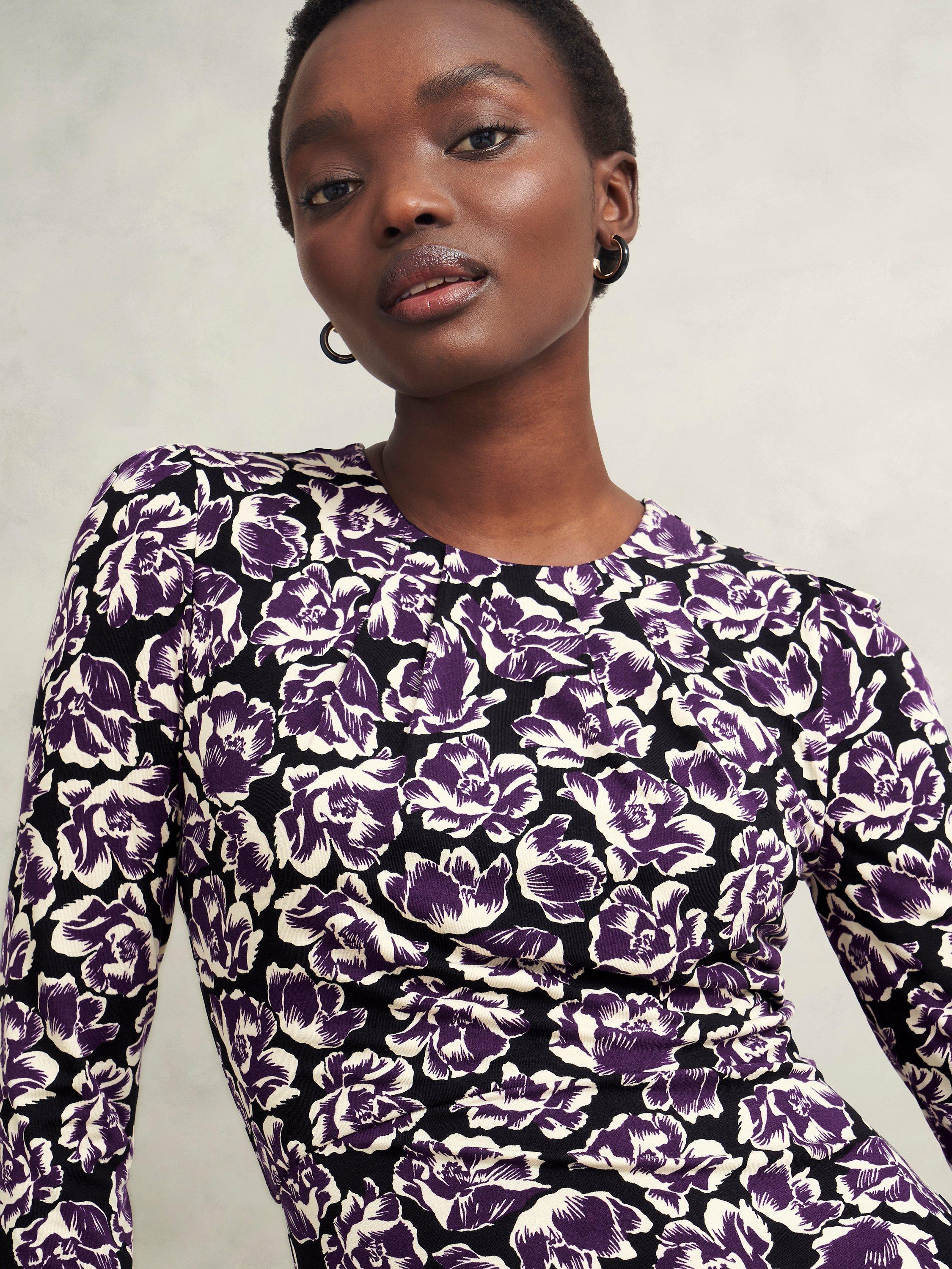 Product image 6 of 6, which shows Hobbs Paige Floral Jersey Midi Dress, Purple/Multi, 10