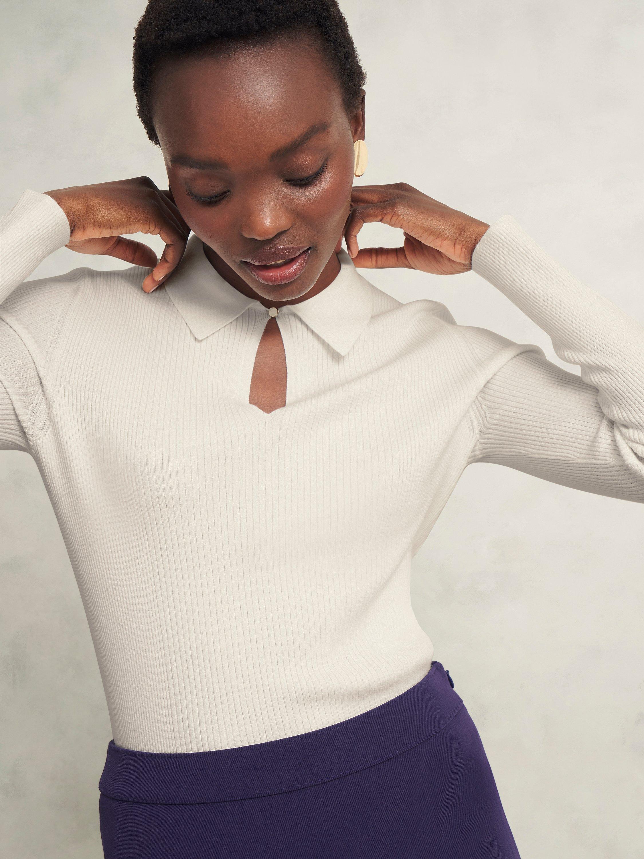 Product image 3 of 5, which shows Hobbs Sierra Knitted Shirt, Warm Ivory, L