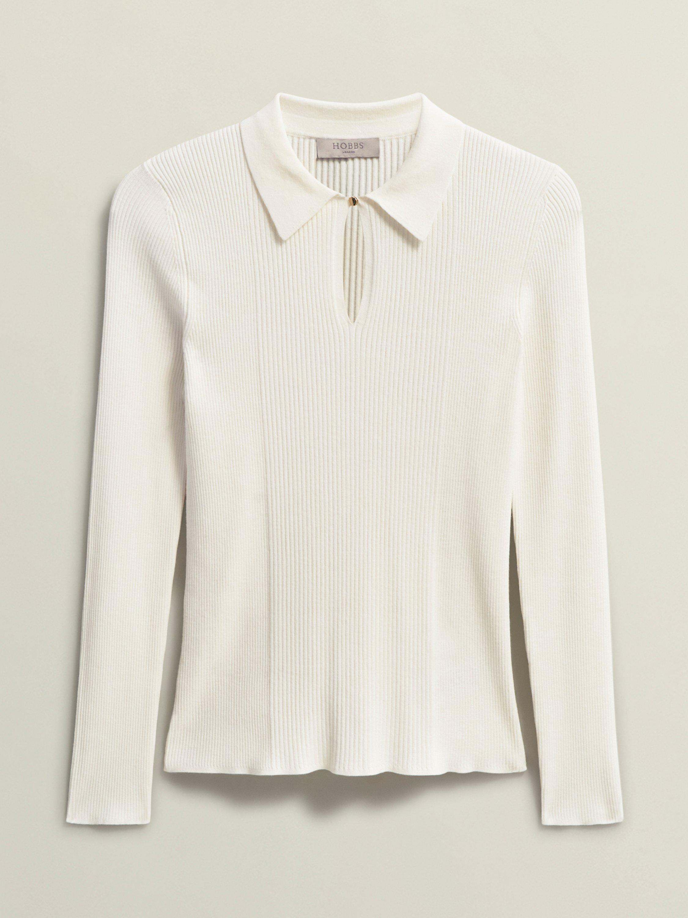 Product image 4 of 5, which shows Hobbs Sierra Knitted Shirt, Warm Ivory, L