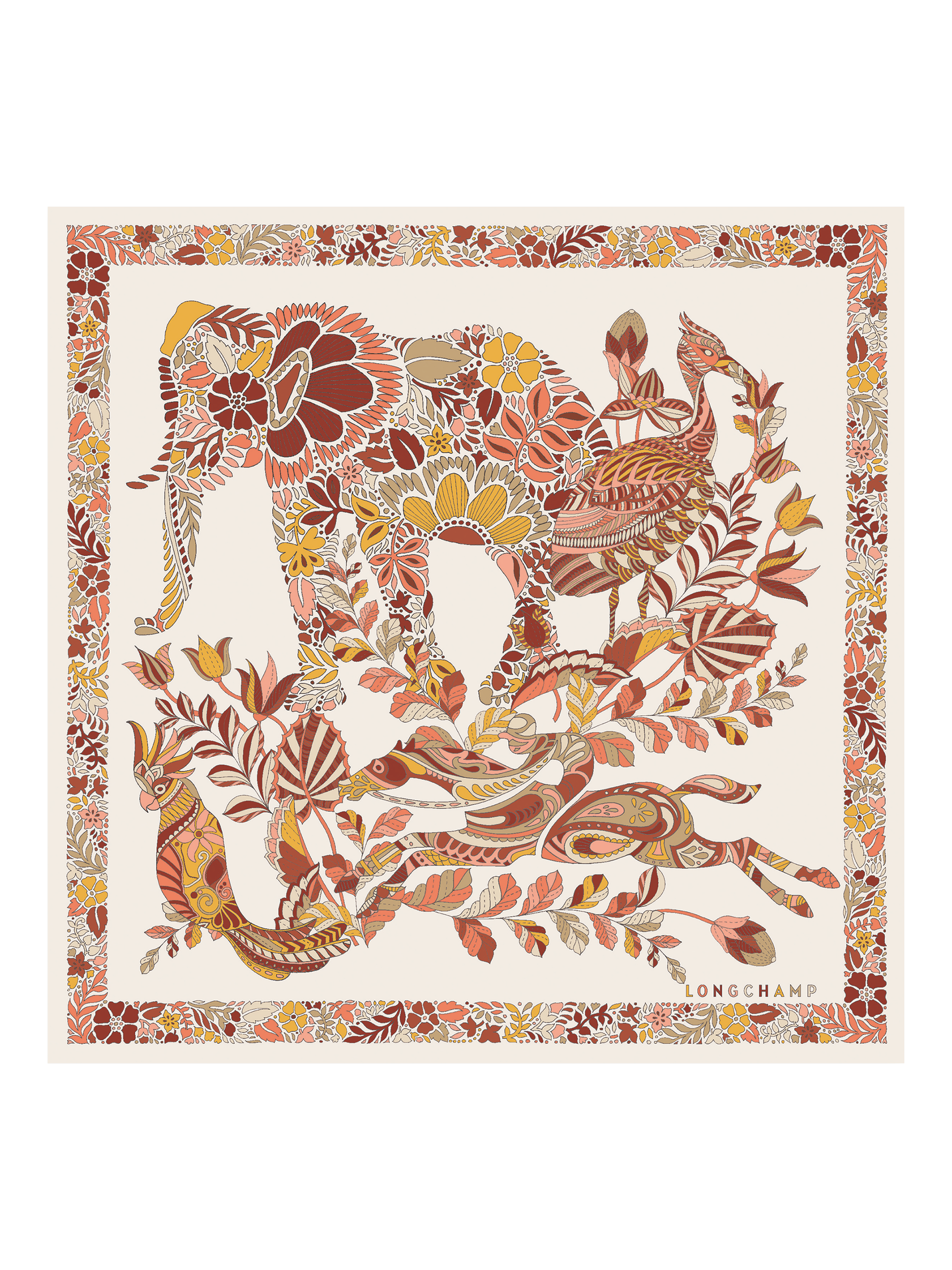 Product image 1 of 2, which shows Longchamp Forêt Silk Square Scarf, Honey, One Size