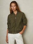 Reiss Quinn Quilted Bomber Jacket, Khaki