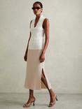 Reiss Pippa Ribbed Split Hem Midi Skirt, Stone, Stone
