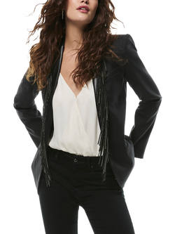 PAIGE Fleetwood Fringe Blazer, Black, Black