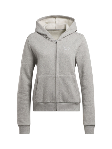 Reebok Women's ID Cotton Fleece Hoodie, Grey/White, Mgreyh/White