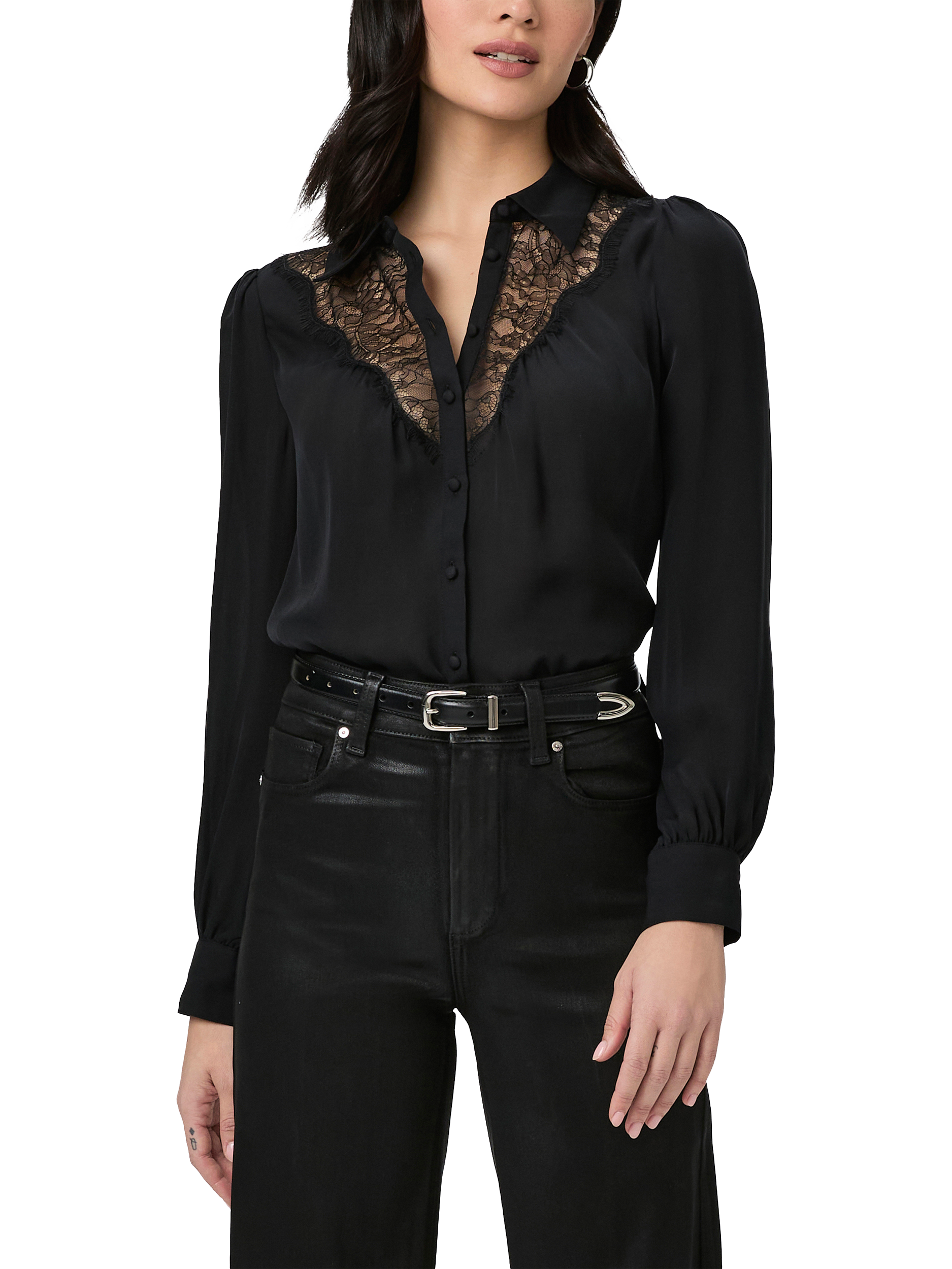 PAIGE Clairette Pure Silk Blouse, Black