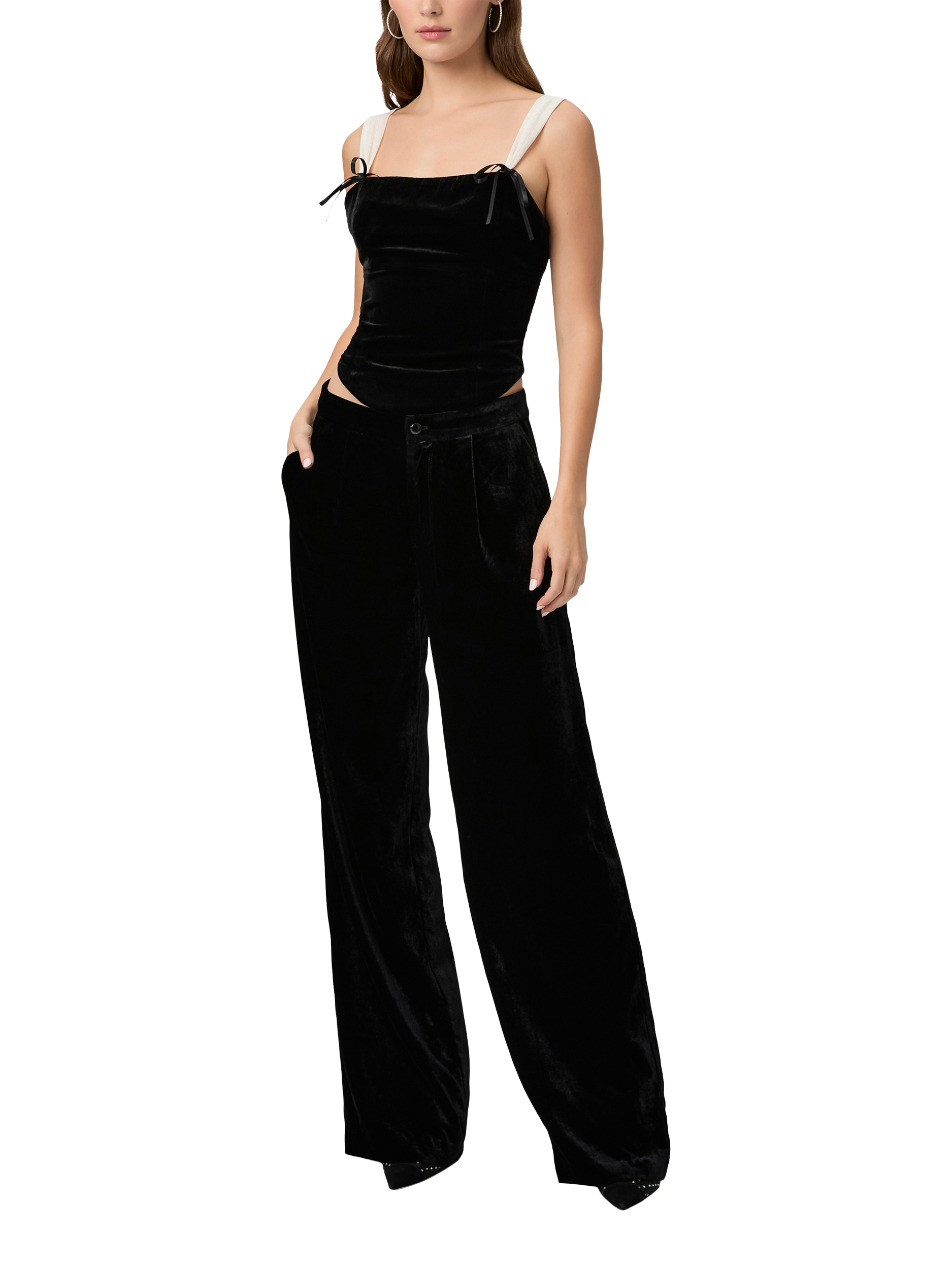 Product image 1 of 5, which shows PAIGE Kara Velvet Trousers, Black, 10